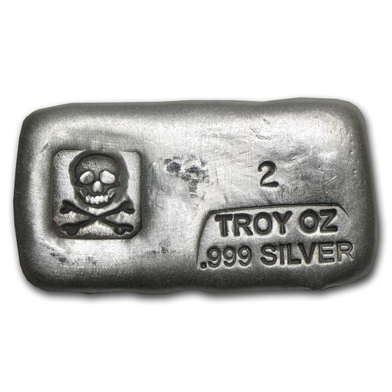 2 oz Hand Poured Silver Bar - PG & G (Skull & Bones) 2 oz Hand Poured Silver Bar - PG & G (Skull & Bones)
